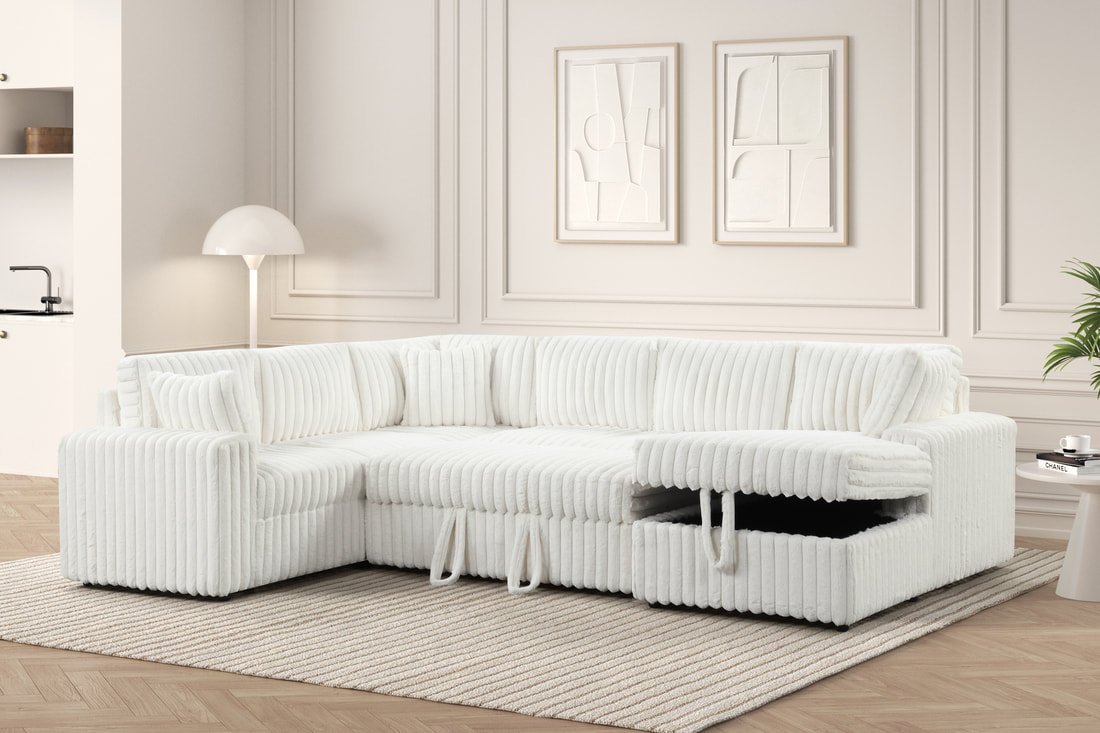 Forever Beige Sectional With Pull-Out Bed
