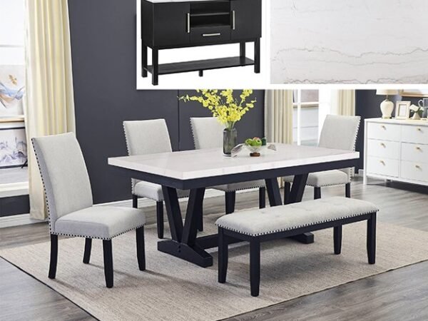 1320-6P/1320-SB VARLEY MARBLE TBL/SIDE CHAIRS,BENCH