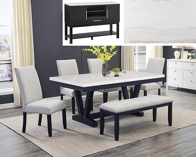 1320-6P/1320-SB VARLEY MARBLE TBL/SIDE CHAIRS,BENCH