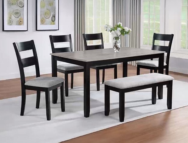 2231SET-LG LESTER 6-PK DINING W/BENCH L.GREY