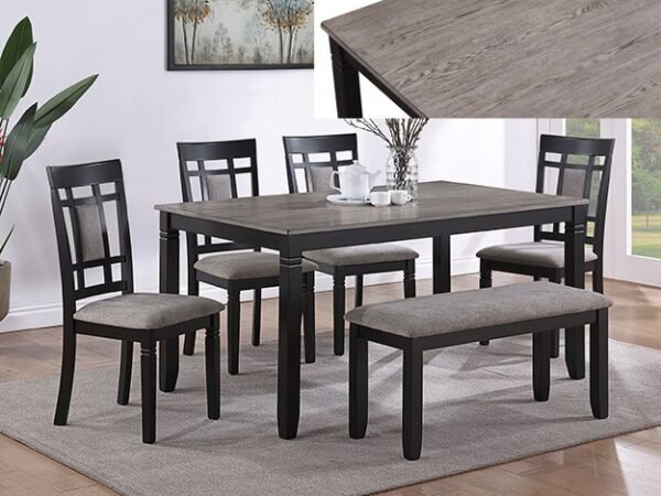 2325SET-LG PAIGE 6PK DINING SET W/BENCH L.GREY