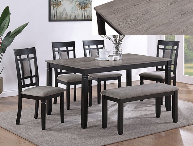 2325SET-LG PAIGE 6PK DINING SET W/BENCH L.GREY