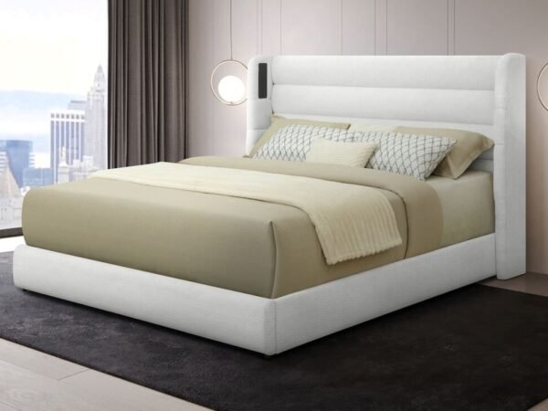 Hero White Platform Bed (w/ Bluetooth Speaker) - Queen, King