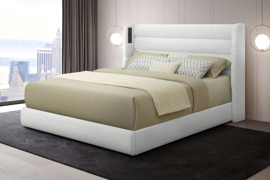 Hero White Platform Bed (w/ Bluetooth Speaker) - Queen, King