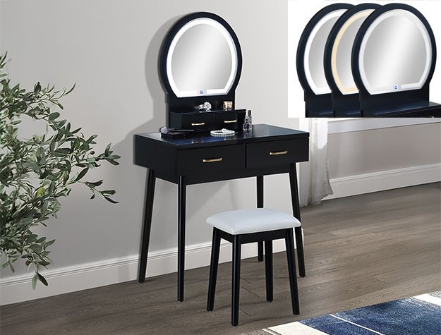 4905SET-BK CECILIA VANITY TABLE & STOOL-BLACK