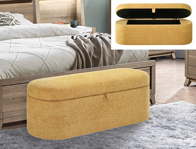 4924GD-BENCH PHILIPA STORAGE BENCH-GOLD TWEED