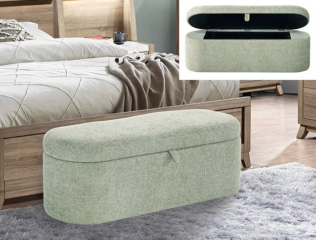 4924GR-BENCH PHILIPA STORAGE BENCH-L.GREEN TWEED