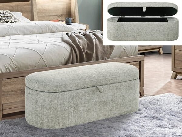 4924LG-BENCH PHILIPA STORAGE BENCH-L.GREY TWEED