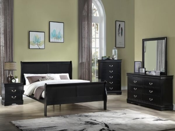SETB3950 LOUIS PHILIP BLACK BEDROOM GROUP