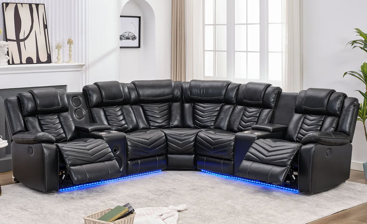 ACE26 Black Reclining Sectional