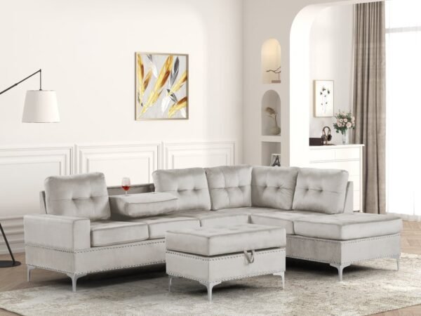 Anserra Gray Reversible Sectional + Ottoman Set