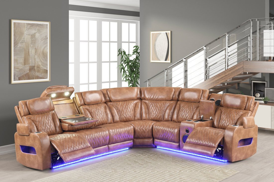 Barcelona Brown Power Reclining Sectional (Power Headrests)