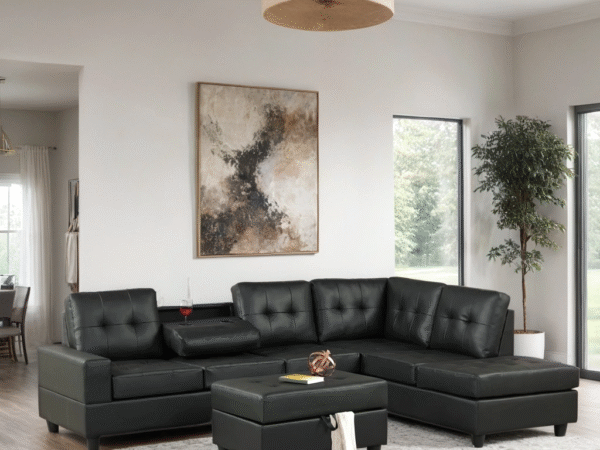 Heights Reversible Sectional + Ottoman Set (Black)
