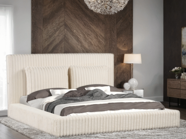 Lauren Beige Platform Bed (w/ USB PORTS) - Queen, King