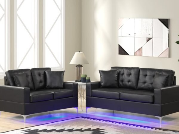 Miami Black - Sofa & Loveseat Set (LED LIGHTS)