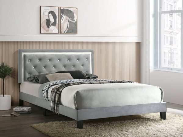 Passion Grey Velvet Platform Bed - King ONLY