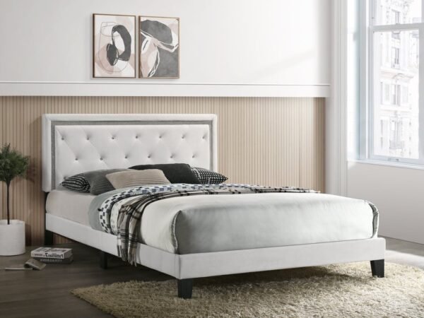 Passion White Velvet Platform Bed - King