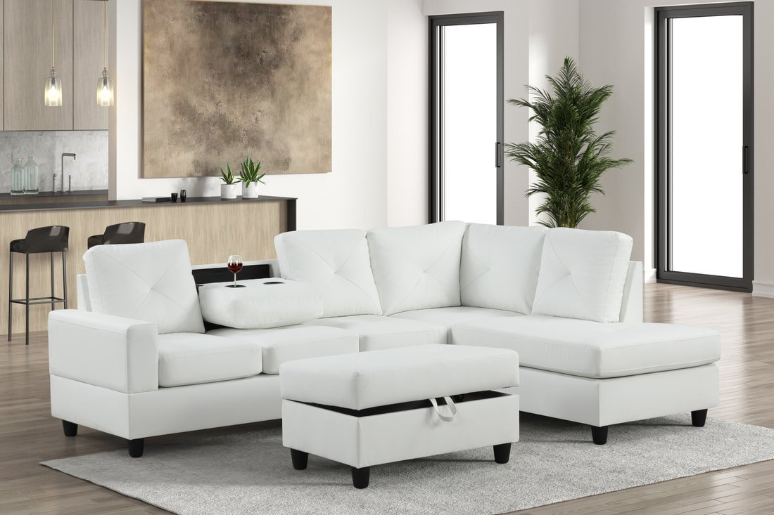 Rocket White PU Reversible Sectional