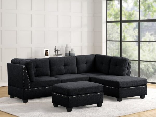 Sienna Boucle Black Sectional + Ottoman Set