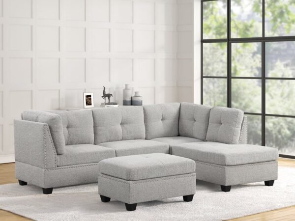 Sienna Boucle Gray Sectional + Ottoman Set