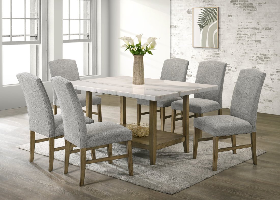 Lola10 - (GENUINE MARBLE) Table & 6-Chairs