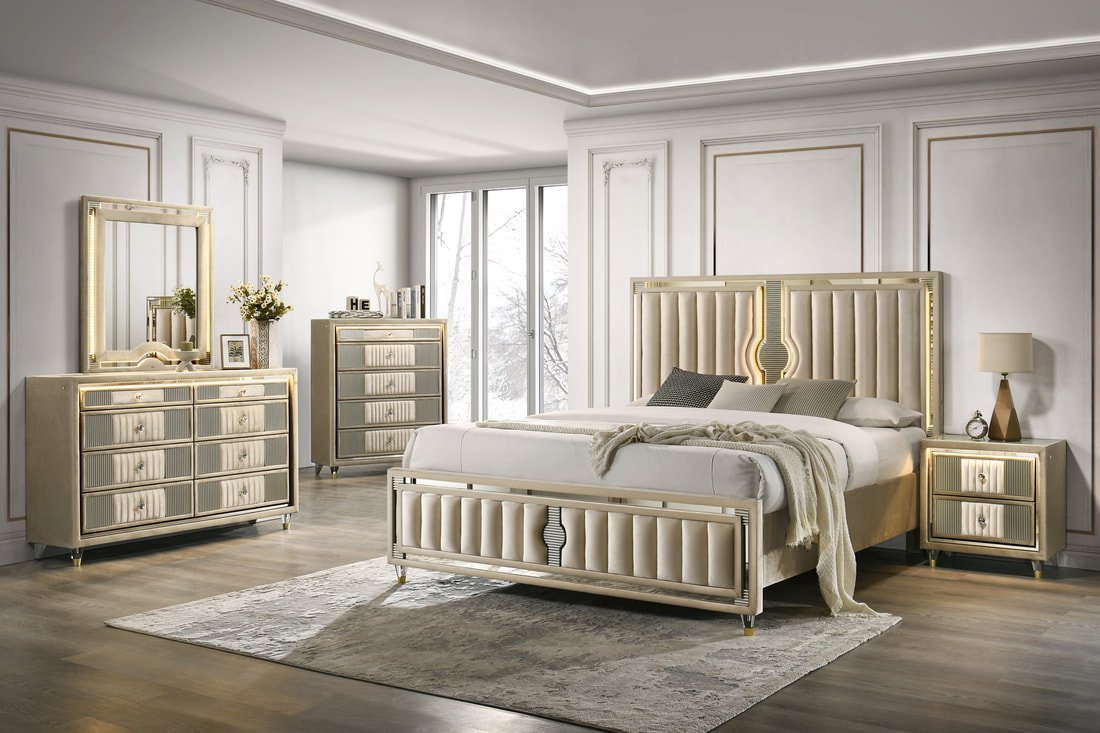 Venetian 4pc or 5pc Platform Bedroom Set - Queen, King